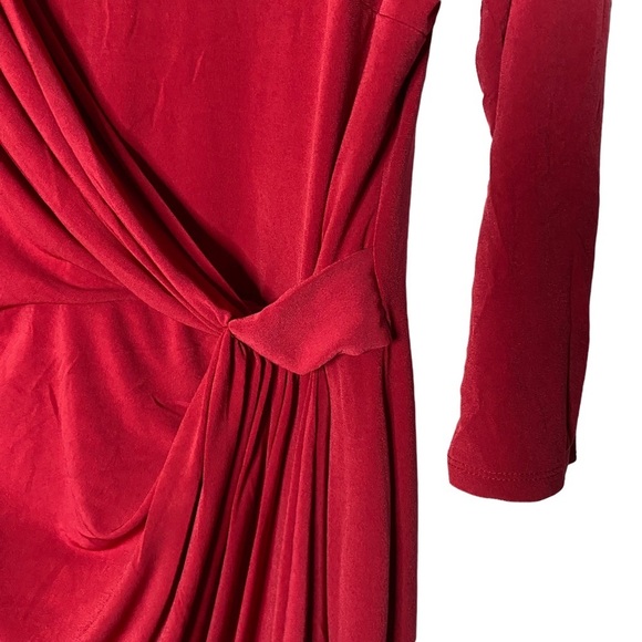 Catherine Malandrino Red Midi Dress Boat Neck Modest Draped Faux Wrap Large L - Picture 9 of 15